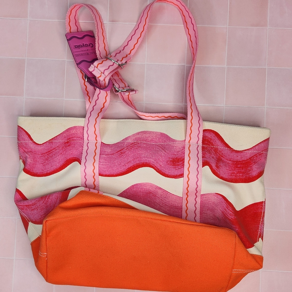 Isaac Mizrahi X Crayola Vibrant Pink and Orange Tote Bag - Picture 6 of 9